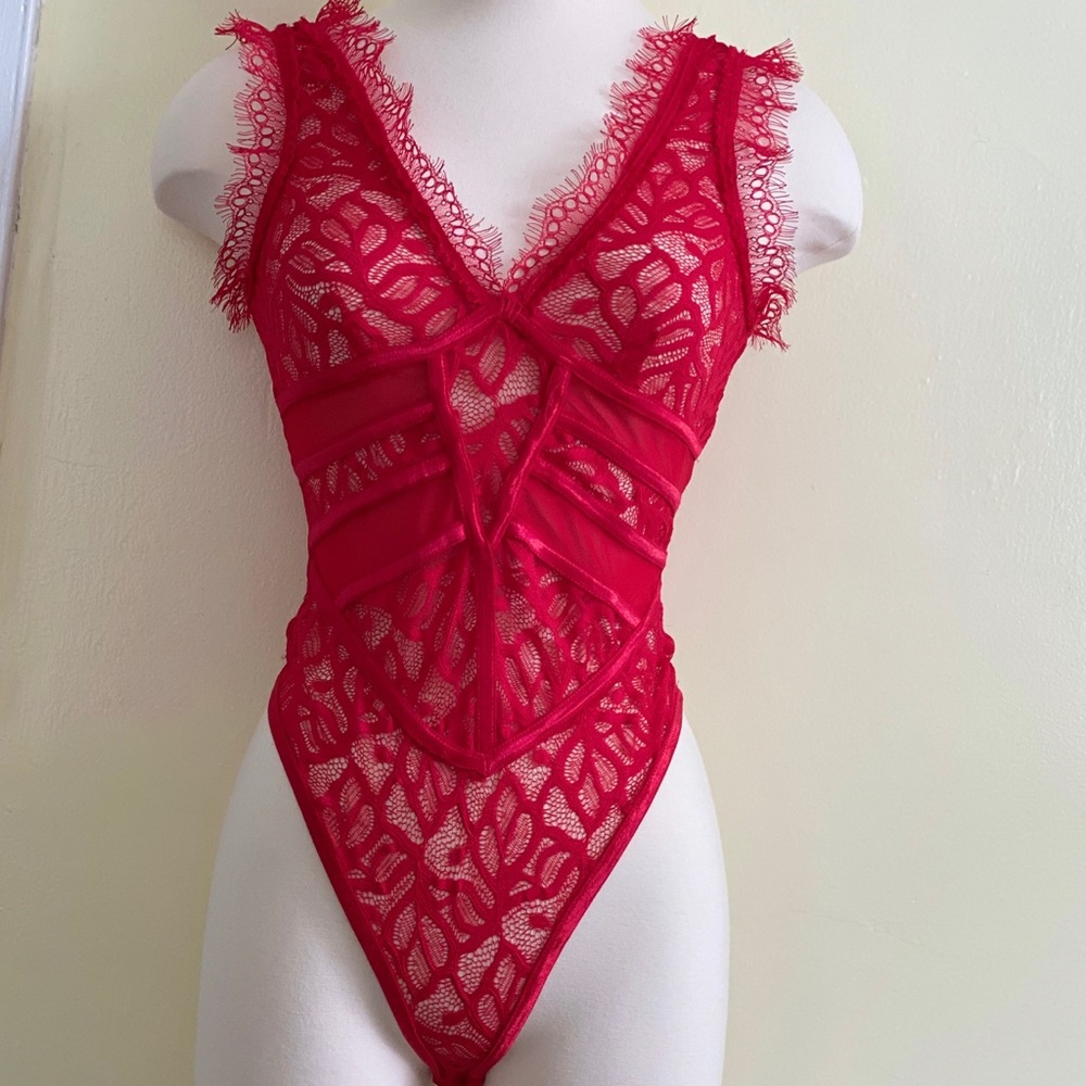 Red meshed/lace bodysuit